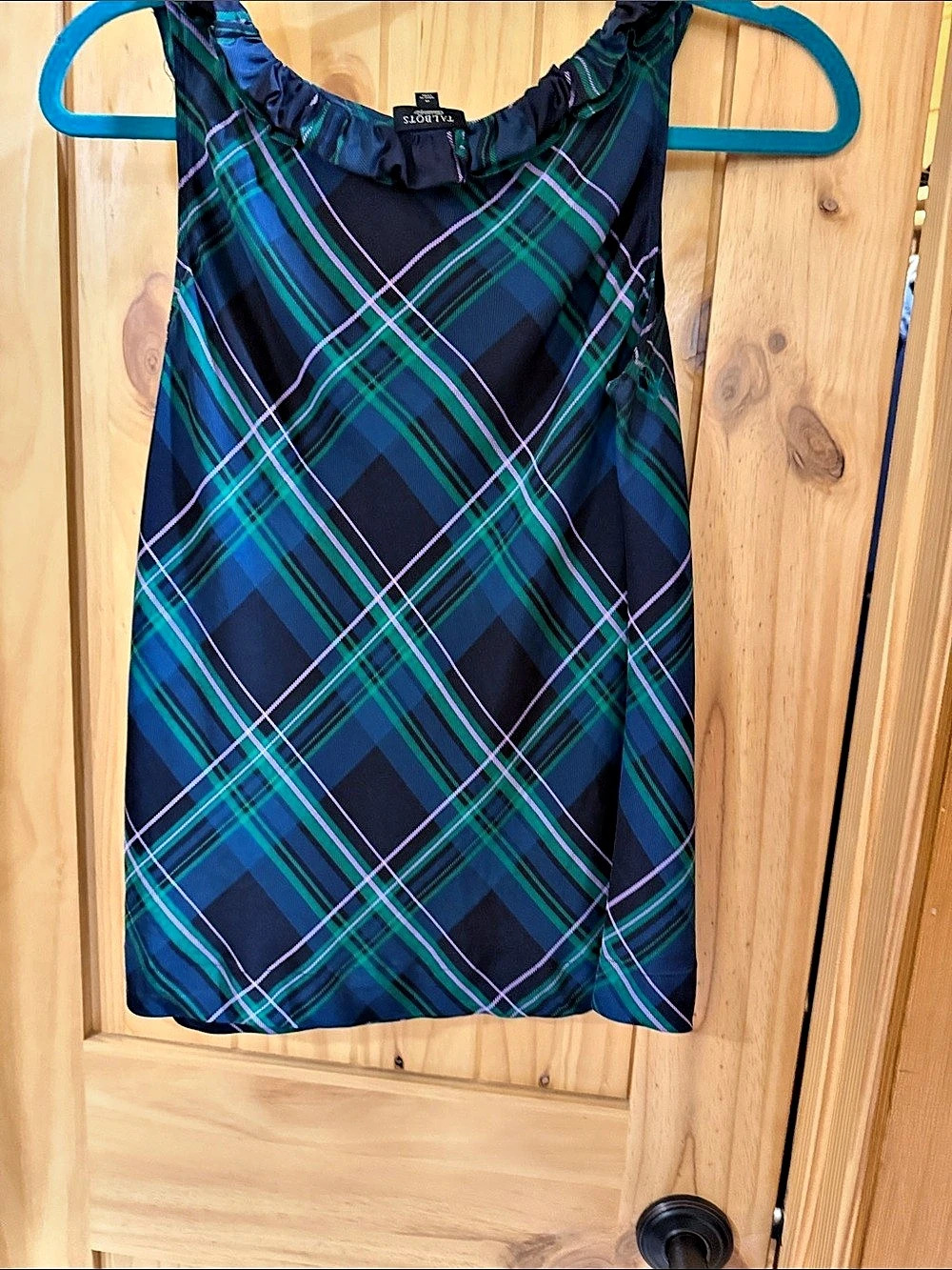 Talbots Silk Plaid Tank Top Blue Green Size 4 no flaws